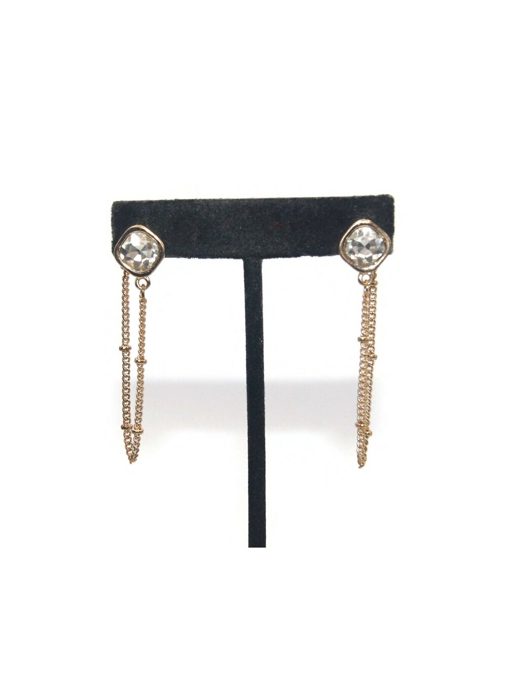 Vintage Gold Tone and Clear Rhinestones Dangle Earrings with Post Backs.